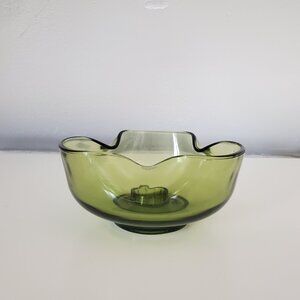 Mid-Century Anchor Hocking Avocado Green Candle Holder